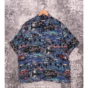Reyn Spooner Hawaiian Shirt XL Mens Eddy Y Hotrod Artwork